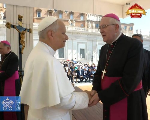Durante Peregrinação Jubilar da arquidiocese eborense, Arcebispo de Évora cumprimenta Papa Leão XIV